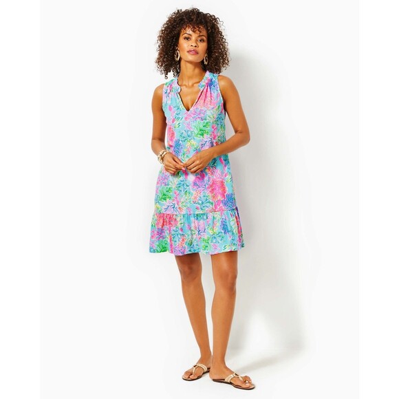 Lilly Pulitzer Malone Mini Dress Ruffle Colorful Printed Cotton Swing S 282437 - Picture 2 of 11